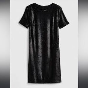 GAP black sequin shift dress‎ short sleeves Sz 4 Petite